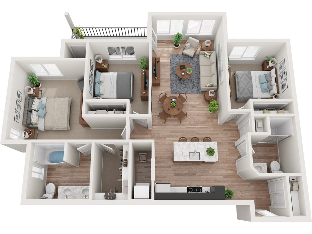 3d floorplan for Bloom apartment layout