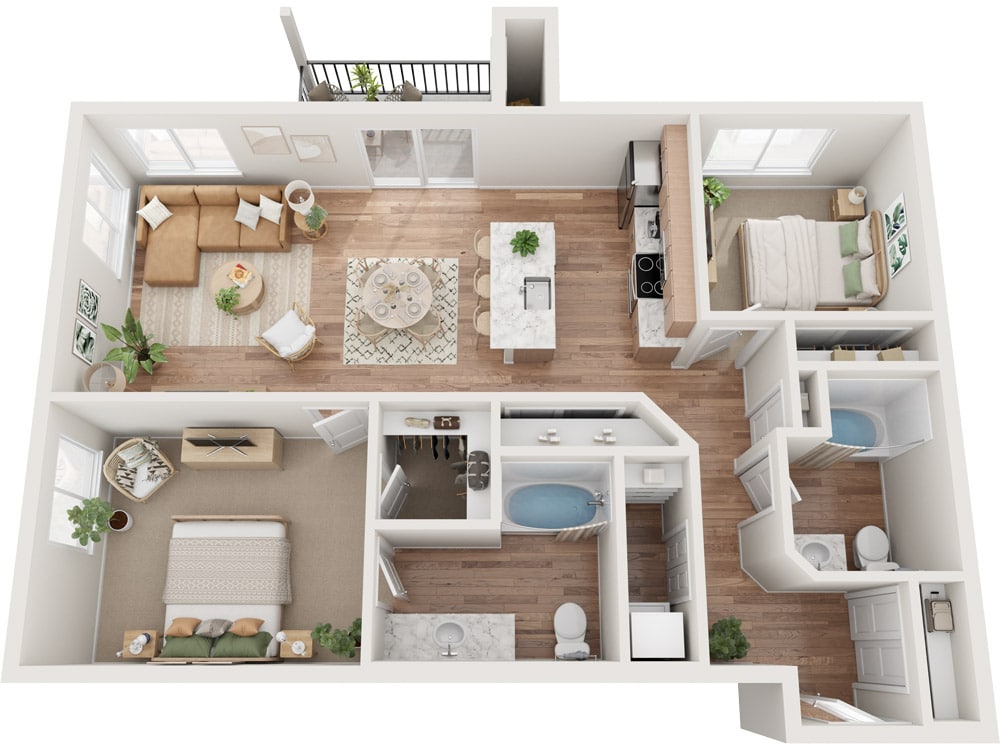 3d floorplan for Bud apartment layout