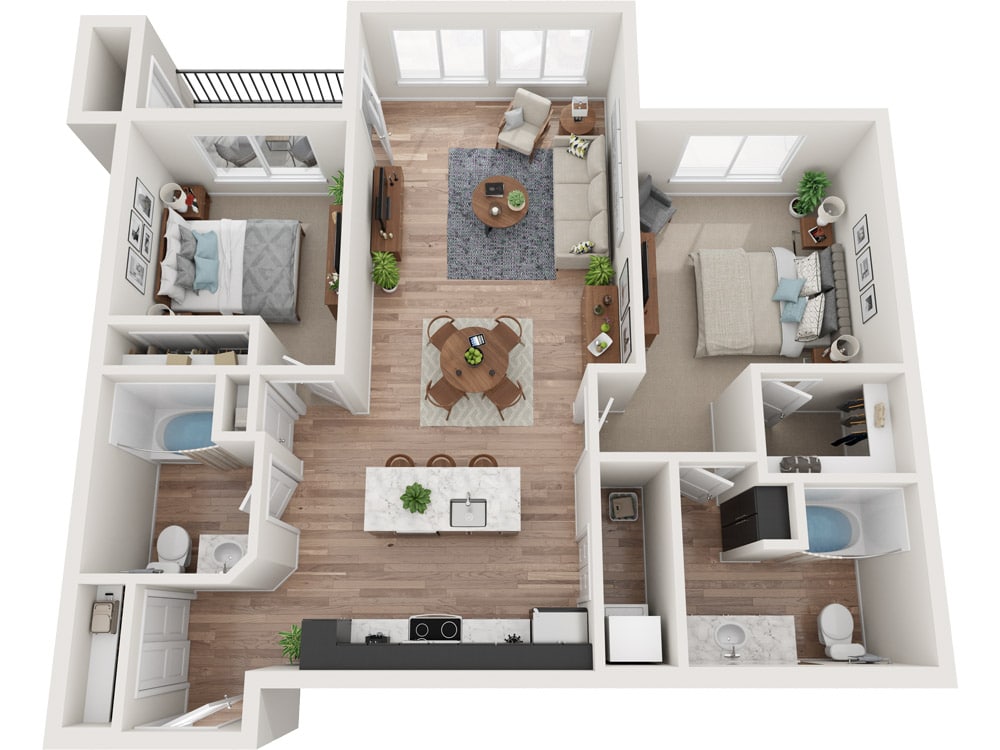3d floorplan for Leaf apartment layout